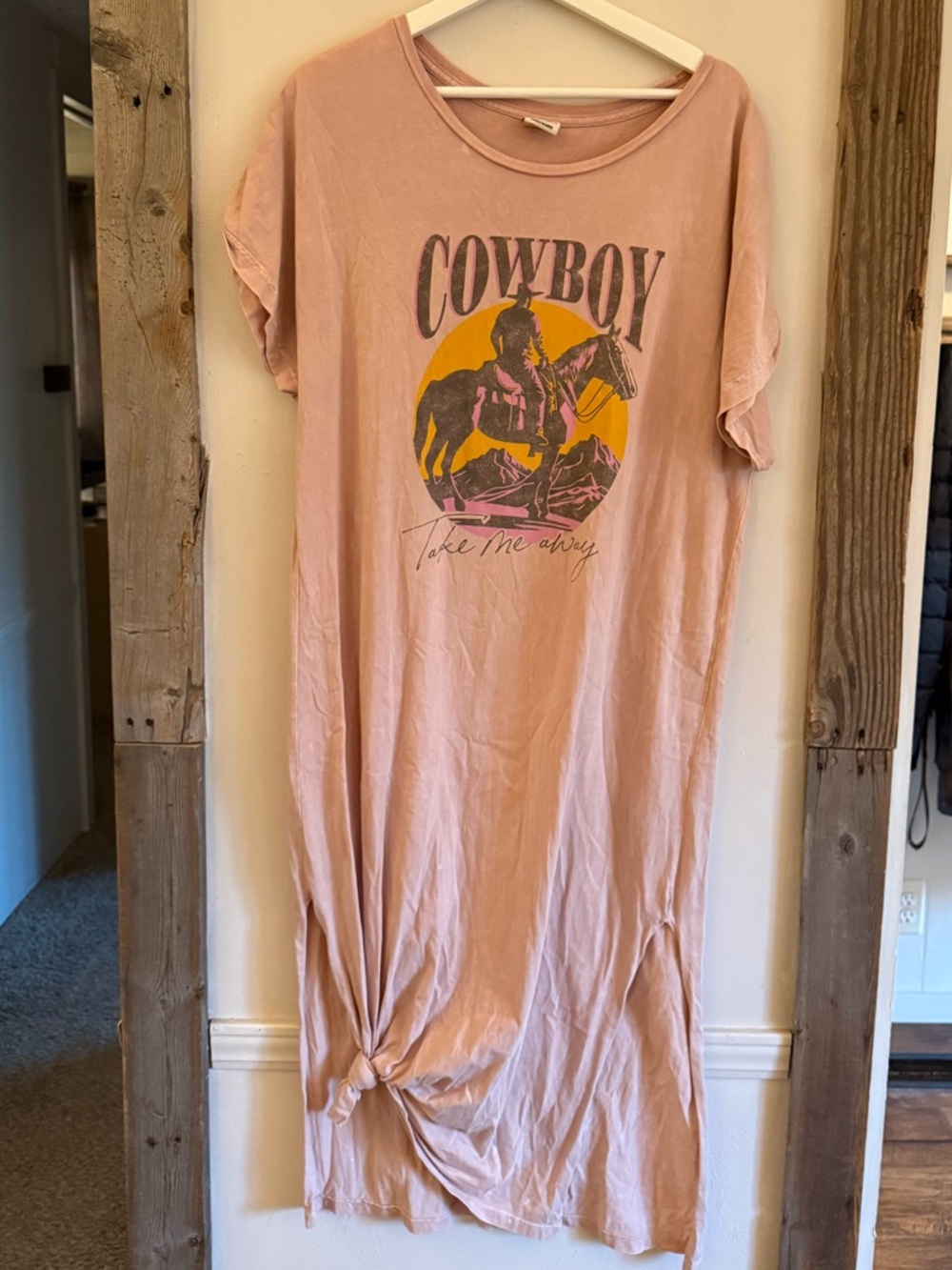 Cowboy Graphic Tee Dress in Dusty Pink